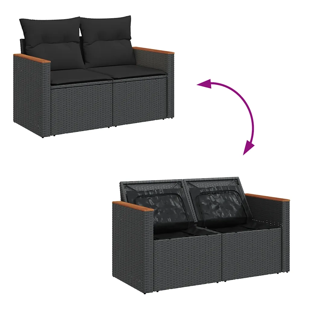 Set Divani da Giardino con Cuscini 8 pz Nero Polyrattan Acacia 3327457