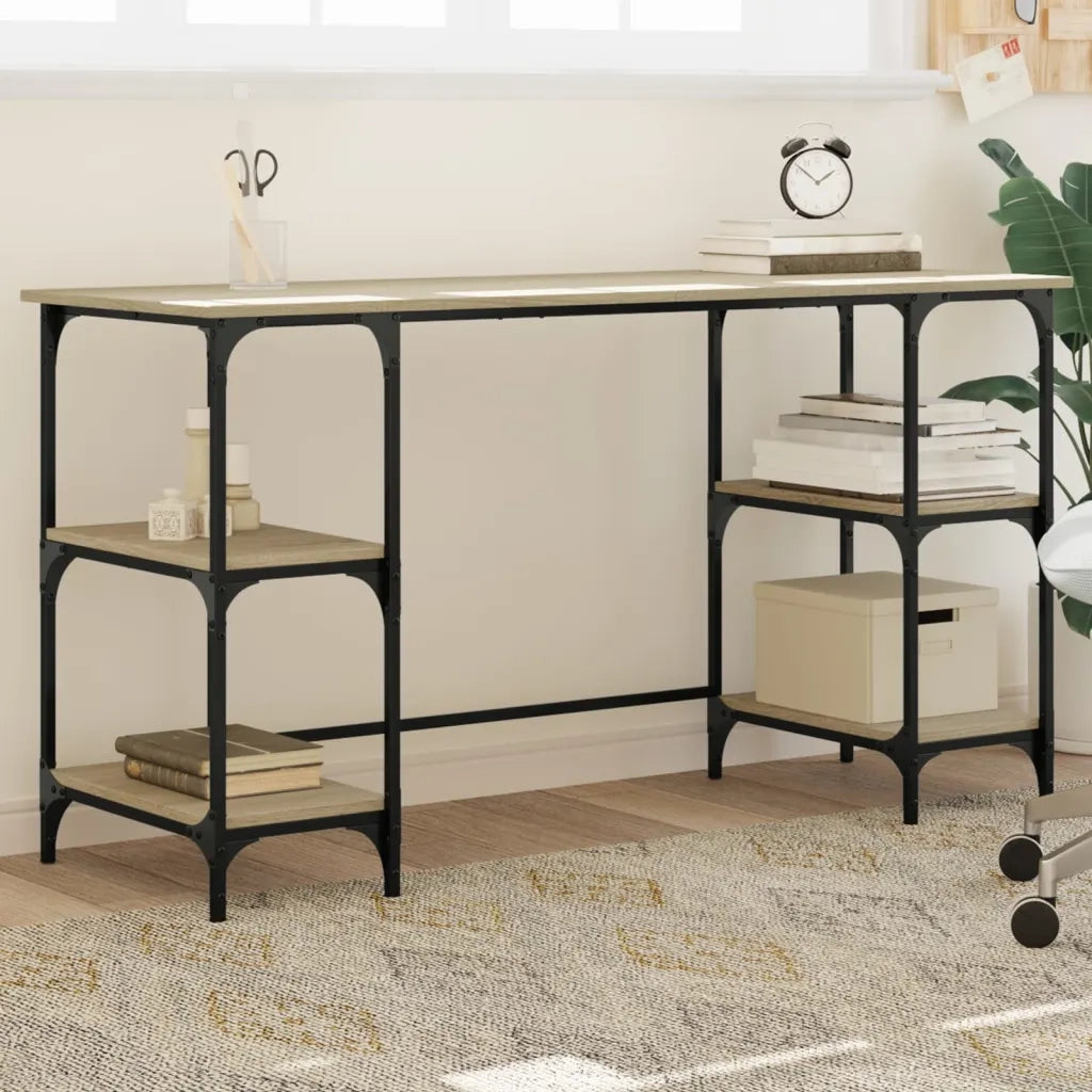 Scrivania | Tavolo da Ufficio Rovere Sonoma 140x50x75cm Metallo e Legno Multistrato