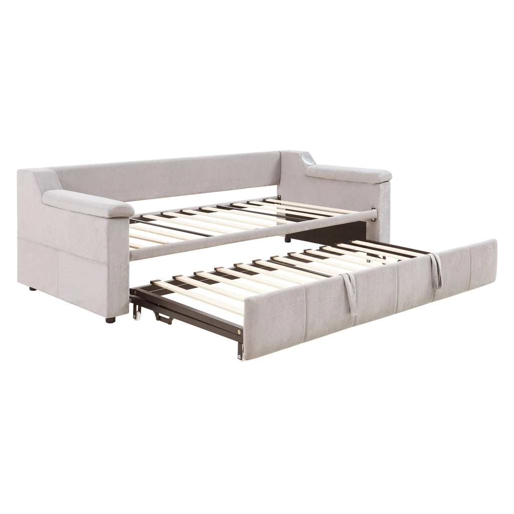 DIVANO LETTO 90/180x190 cm Beige con Bluetooth, USB e vani