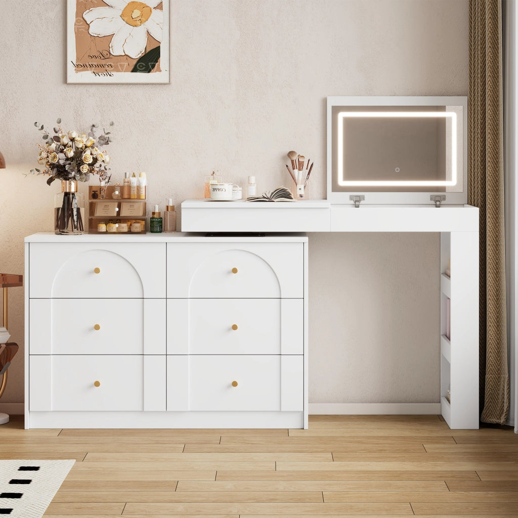TOLETTA girevole con specchio LED 105x40x80 cm bianco