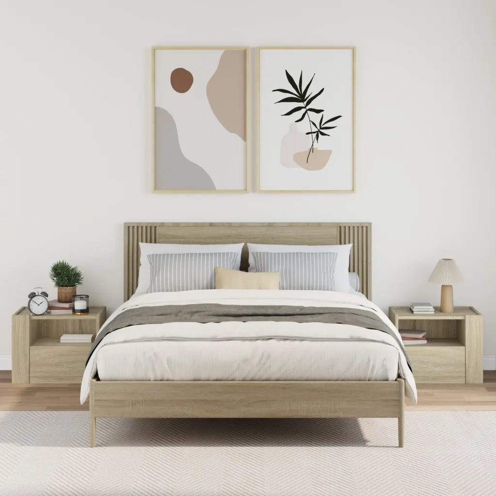 Set di 2 Comodini | Armadio da Notte | Mobiletto da notte a Muro Rovere Sonoma 45x30x35 cm