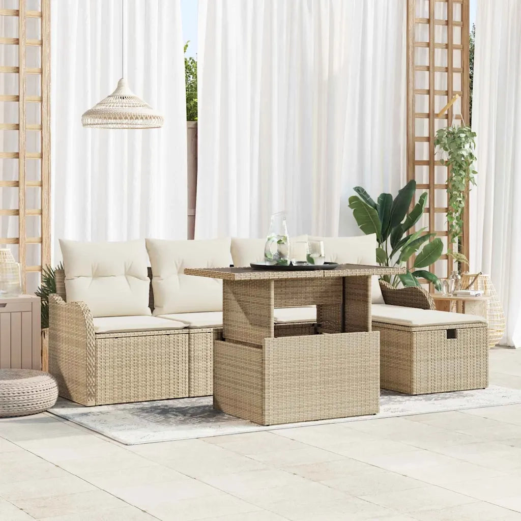 Set Divano da Giardino con cuscino 6 pcs Beige Poly Rattan