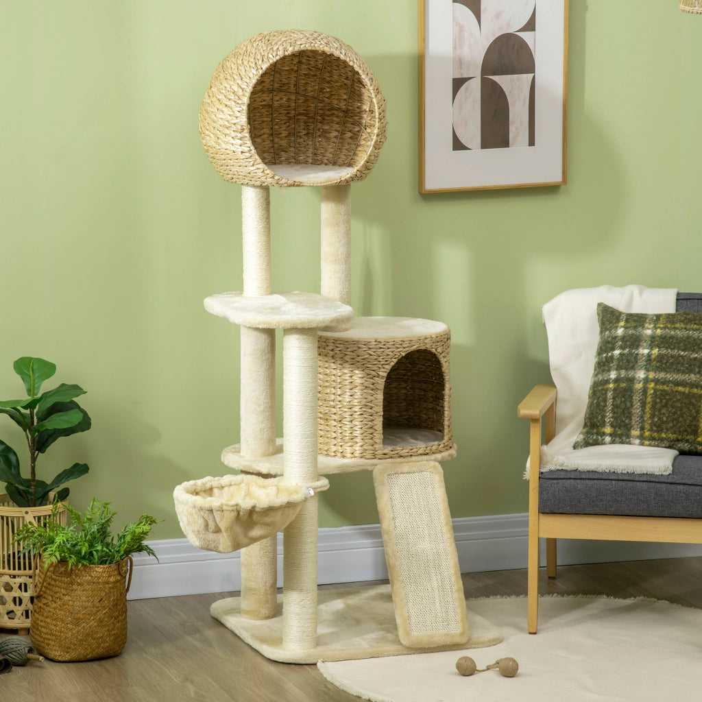 TIRAGRAFFI con casa per gatti, amaca e piattaforme 60x60x150 cm Beige