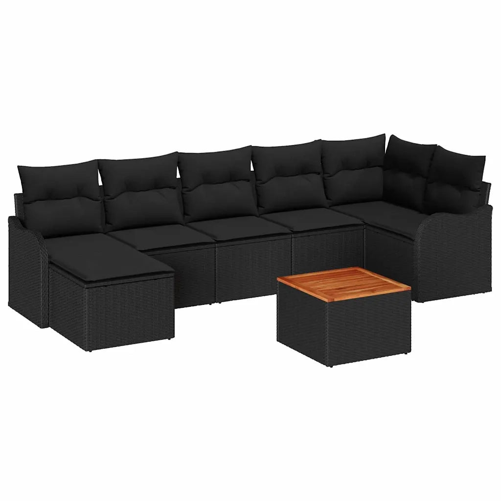 Set Divano da Giardino con archiviazione 8 pcs Nero polyrattan