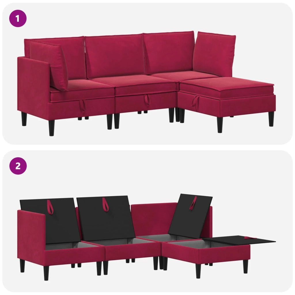 Set di mobili per il soggiorno 4 pcs Rosso Vino Velluto 3413750