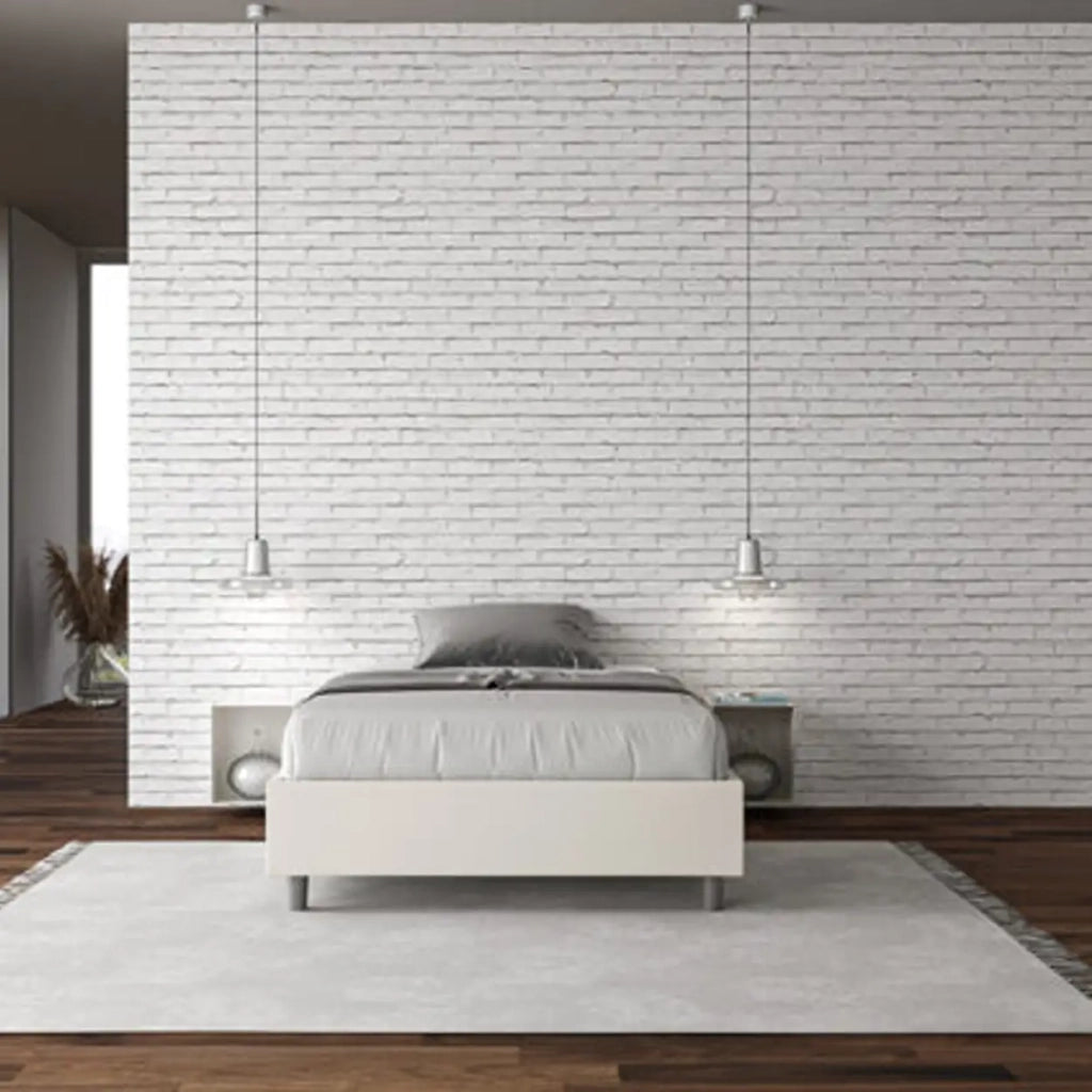 Letto matrimoniale francese con rete imbottito 140x190 similpelle bianco Azelia