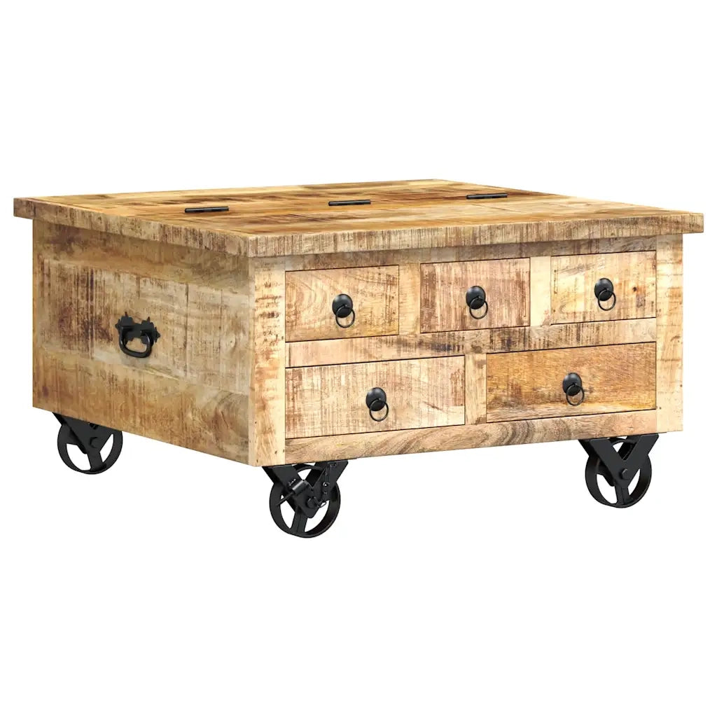 Tavolino da Salotto-Tavolino da soggiorno-Tavolo in Legno di Mango Grezzo 70x70x40 cm