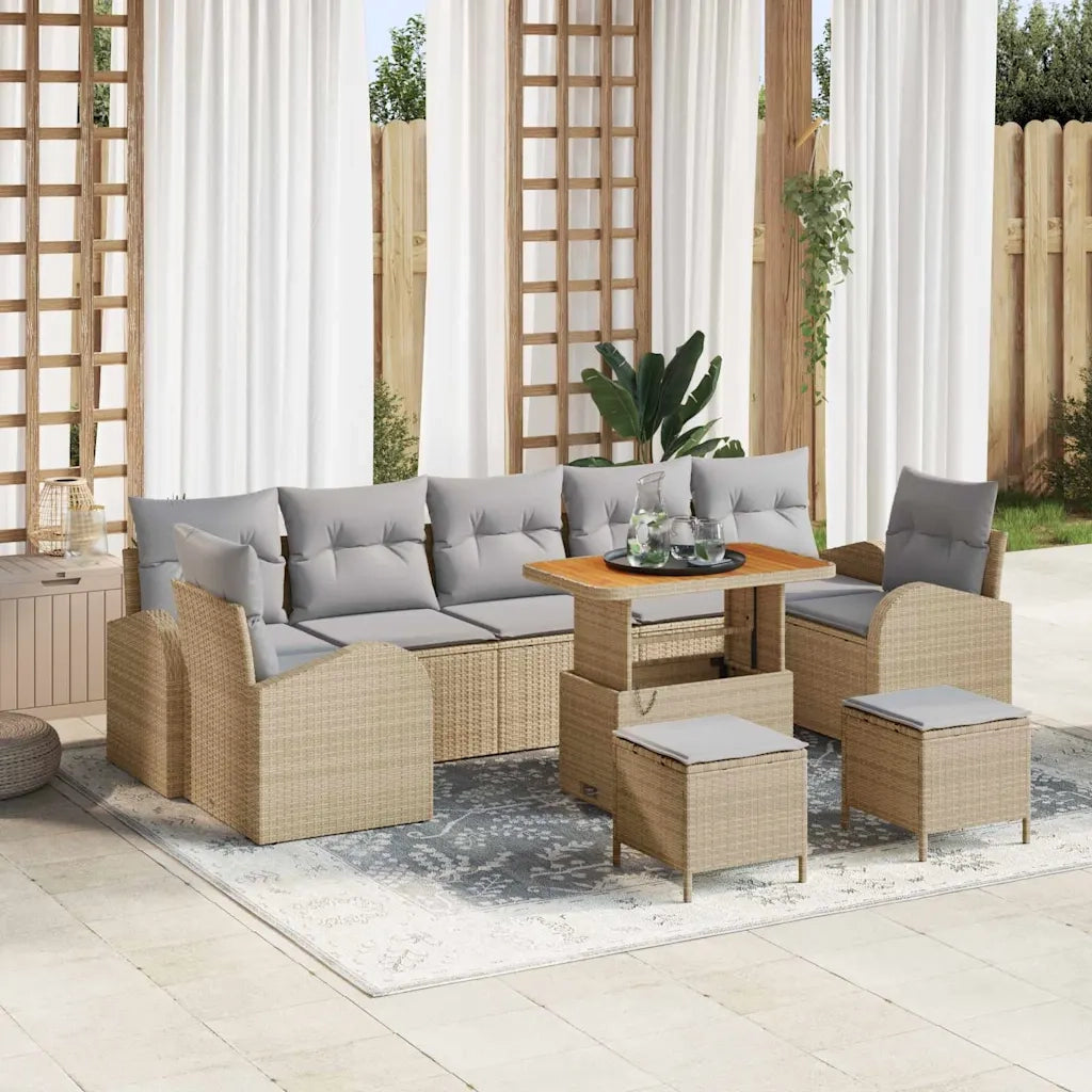 Set Divano da Giardino con cuscino 10 pcs Beige polyrattan 3362382