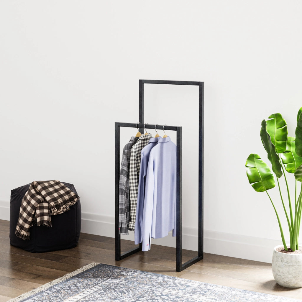 Stand Appendiabiti Holtålen con 2 Barre Porta Abiti 90 x 40 x 25 cm Acciaio Nero [en.casa]