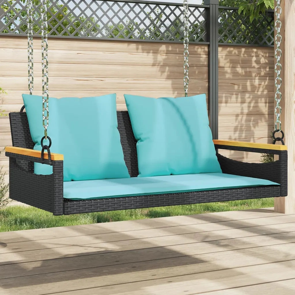 Panchina a Dondolo con Cuscini Nera 109x62x40 cm in Polyrattan 368151