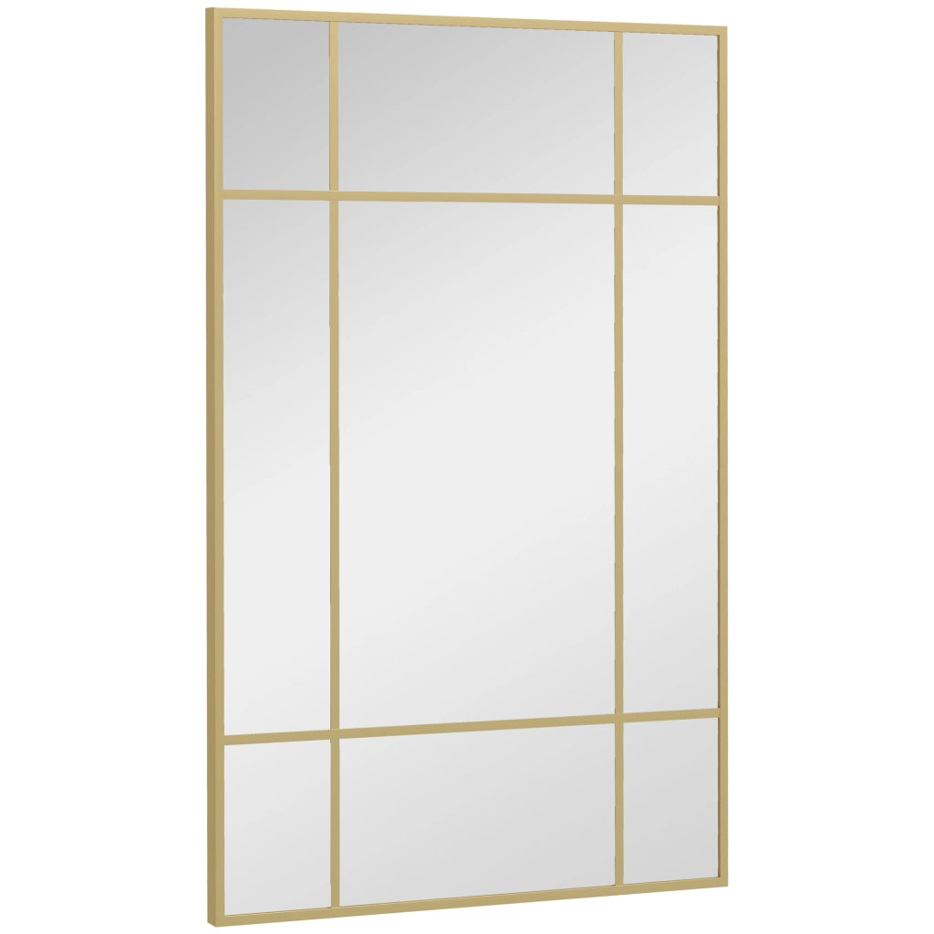 Specchio da parete stile industriale con cornice in metallo dorato e 4 ganci ¨C Xylo ¨C 90x60 cm