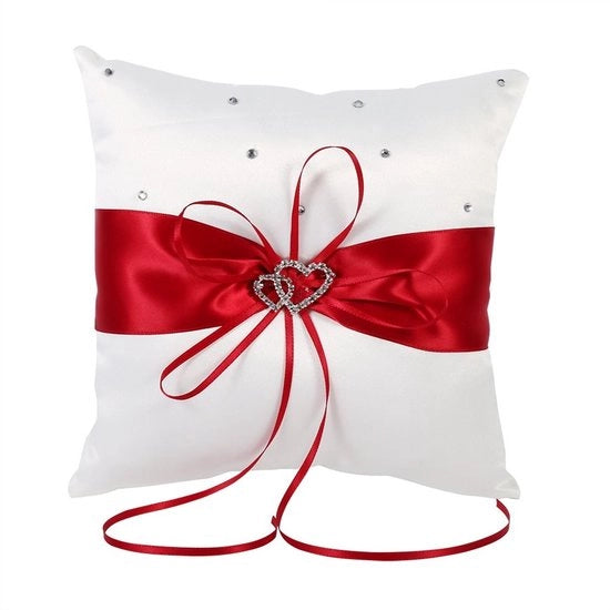 Cuscino di Matrimonio Romantico - Sostegno per Anello di Fidanzamento con Ricamo - Decorazione per la Casa - 20x20 cm - Ornamento Elegante - Sostegno per Anello di Fidanzamento