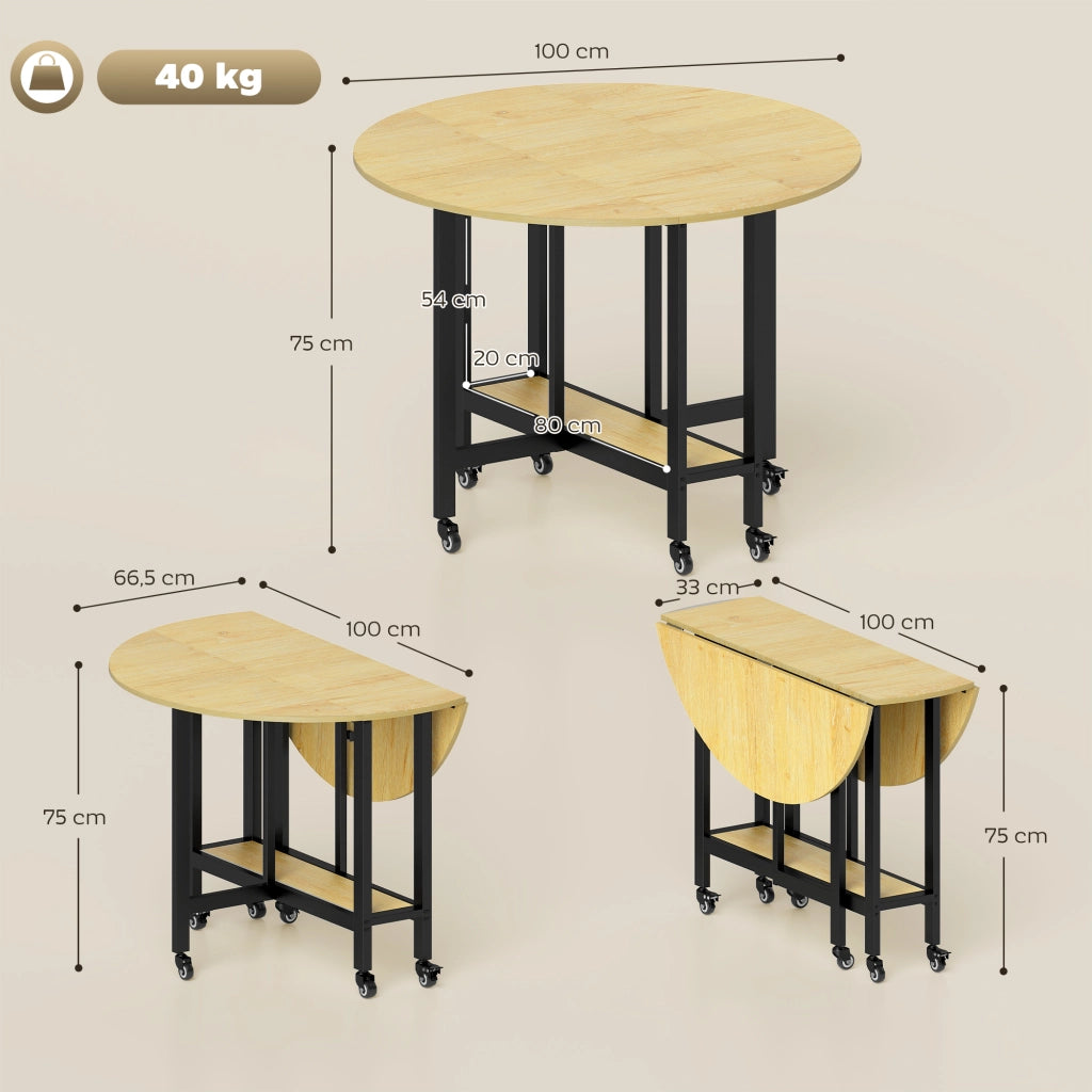 Tavolo da pranzo pieghevole con ruote e ripiano integrato ¨C Xylo ¨C 4 persone 100x100x75 cm quercia