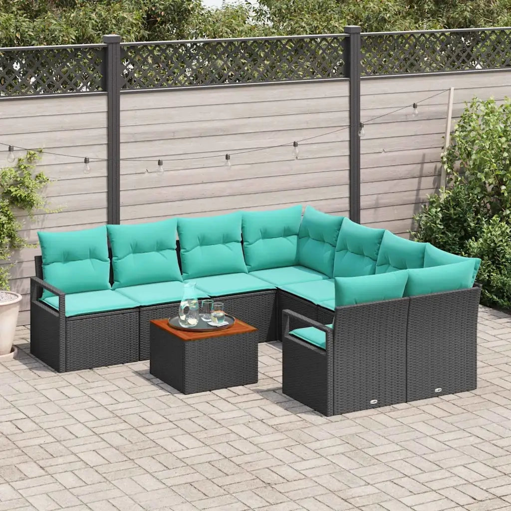 Set Divano da Giardino con cuscino 9 pcs Nero polyrattan 3347690