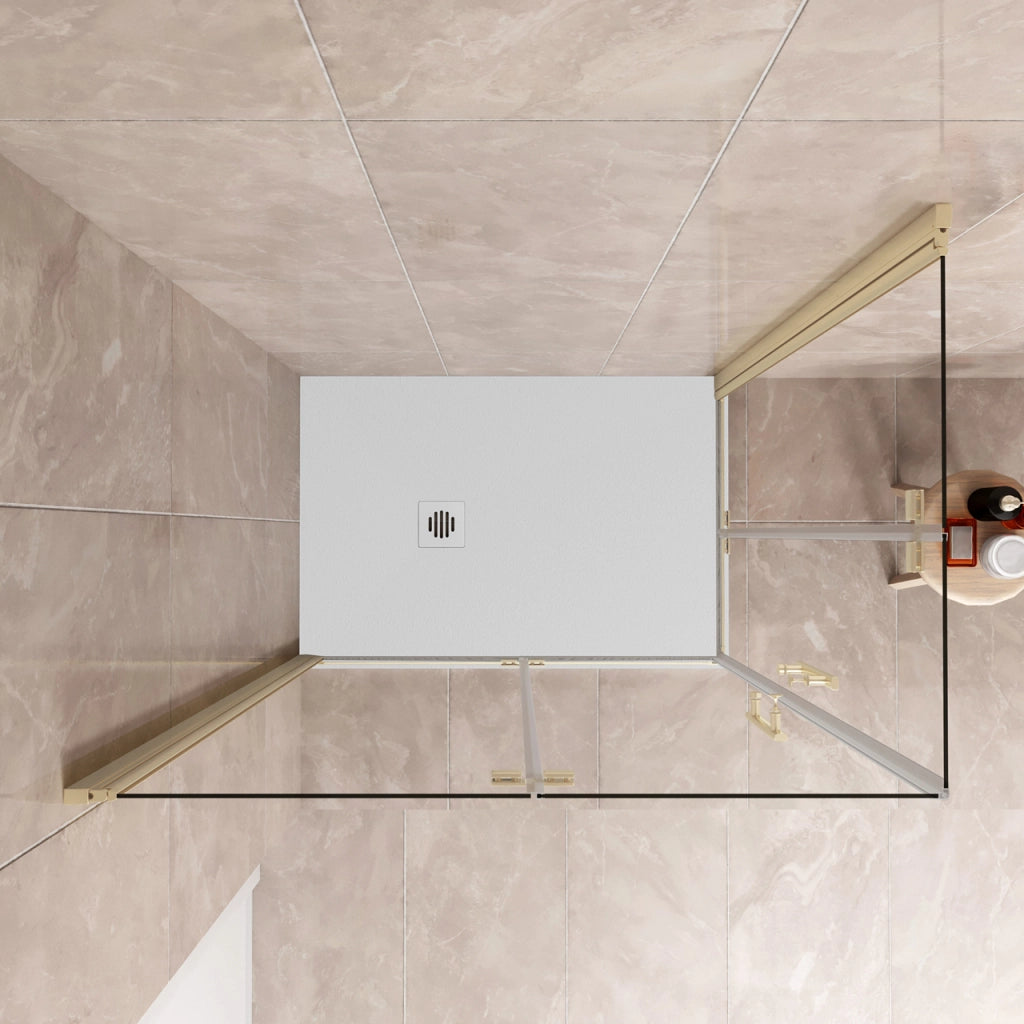 185 cm Box Doccia Angolare 76x120 cm Doppia Porta Battente Pieghevole Vetro Temperato Trasparente 6 mm Anticalcare Telaio Dorato Spazzolato