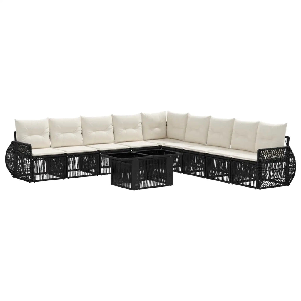 Set Divano da Giardino 10 pz Nero e Bianco Crema polyrattan 3436954