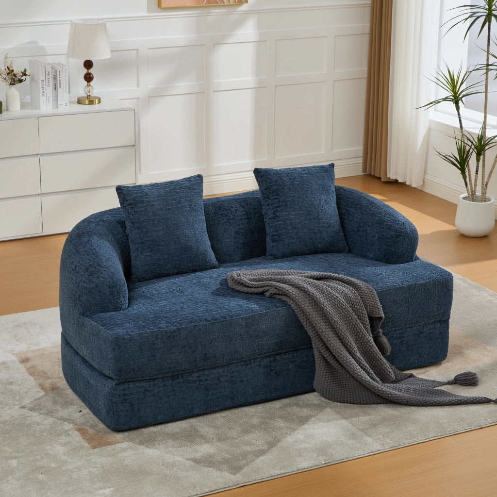 Divano letto 2 posti - convertibile in letto con 2 cuscini - in chenille blu navy