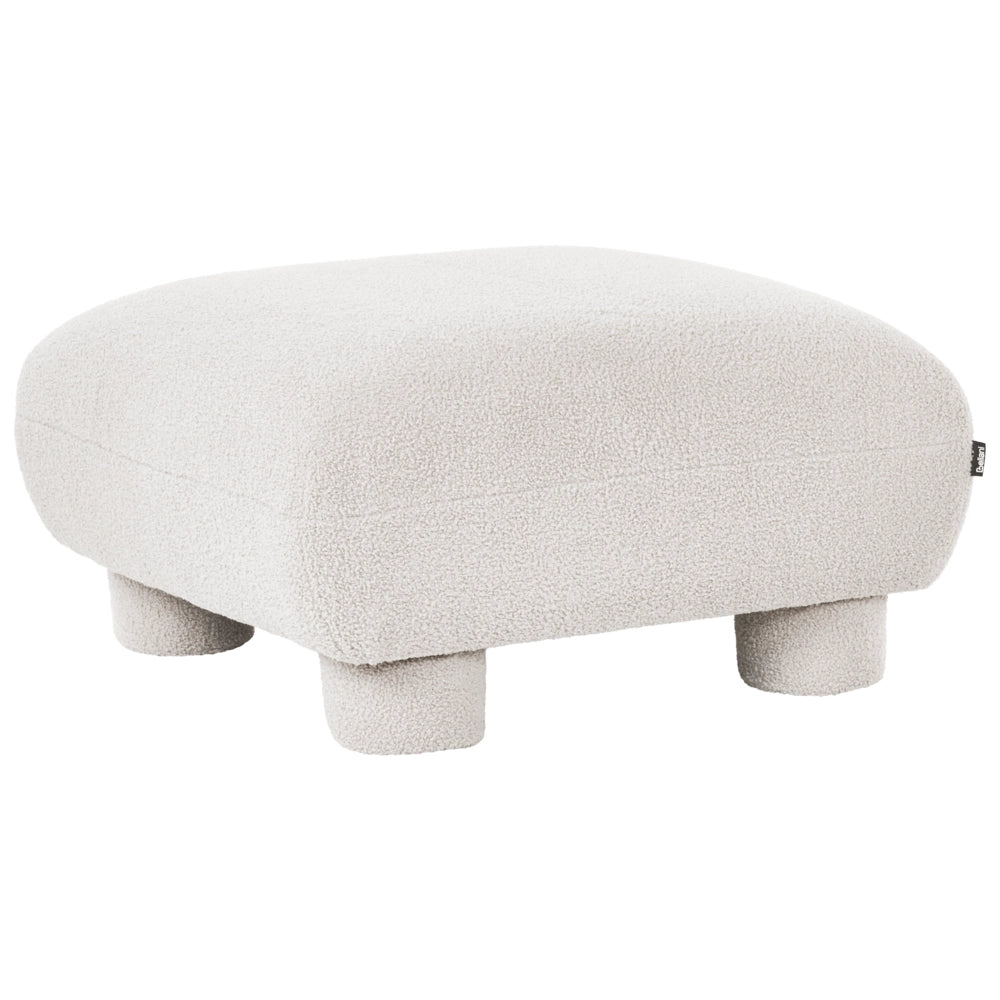 Pouf modulare singolo a profilo ribassato in tessuto bouclé bianco sporco