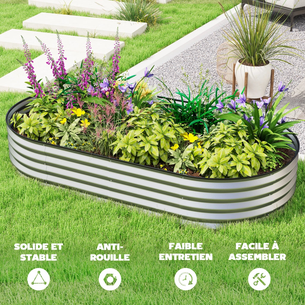 Fioriera Rialzata Giardino ¨C Xylo ¨C Acciaio Galvanizzato Argento 181x93x30cm