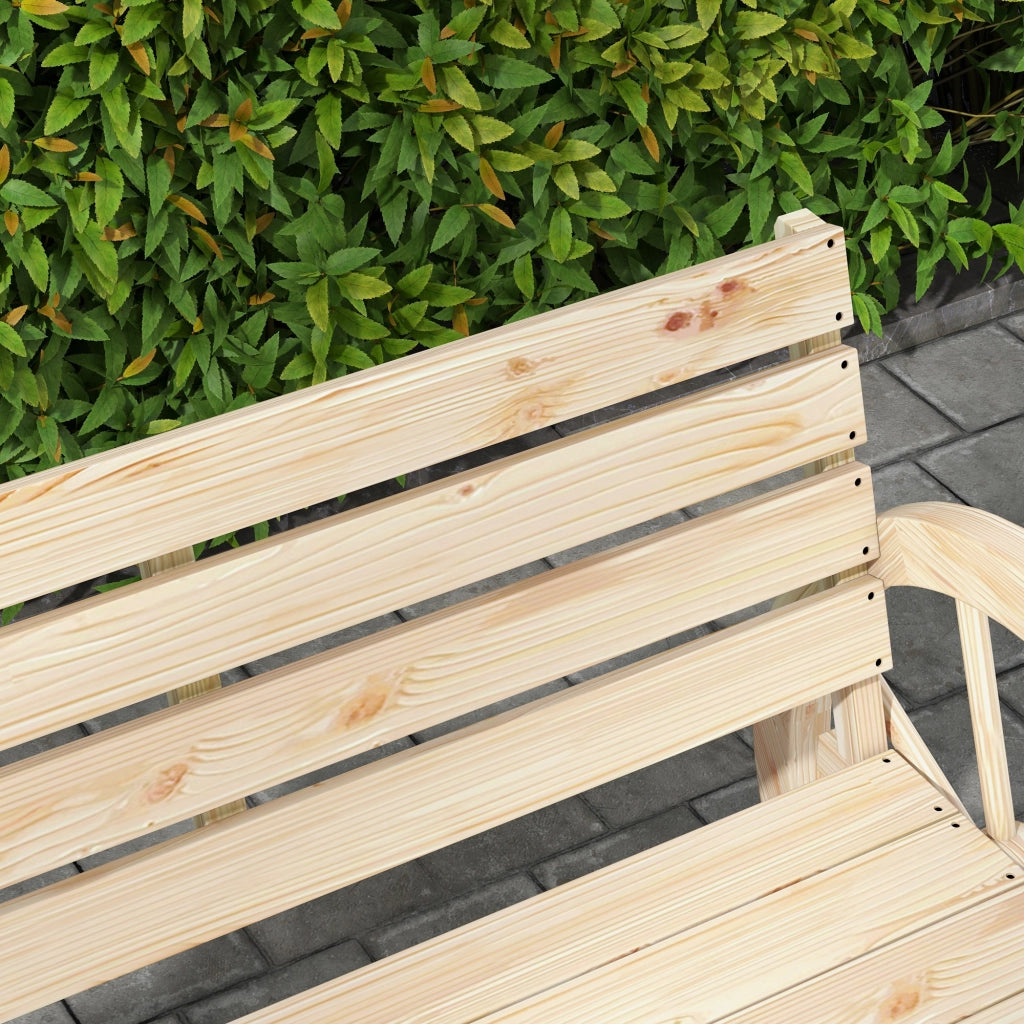 Panchina da giardino a 2 posti, panchina in legno, panchina da parco con braccioli in stile rustico, portata massima 240 kg, legno di abete, naturale