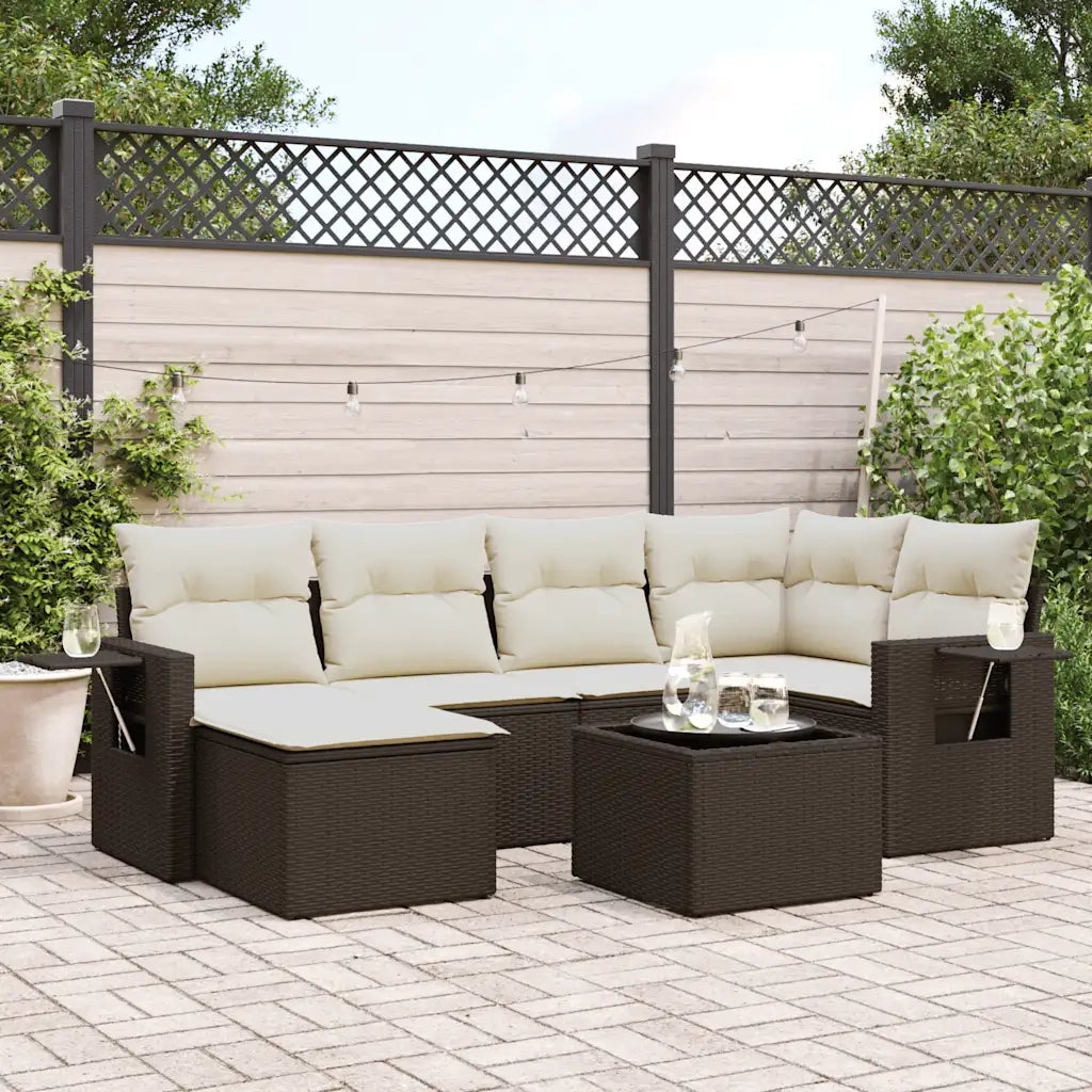 Set Divani da Giardino 7 pz con Cuscini Marrone in Polyrattan 3252810