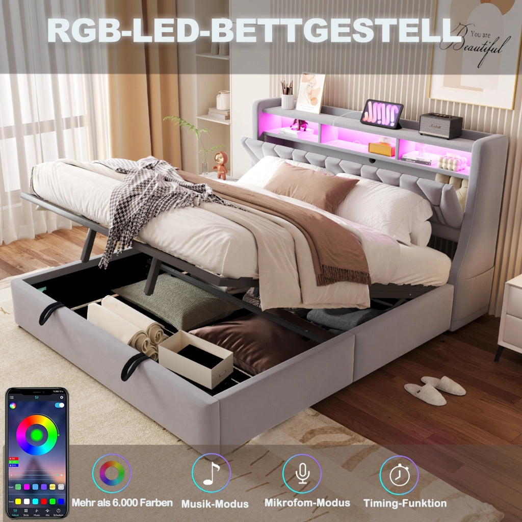 letto imbottito velluto grigio chiaro 180 x 200 cm