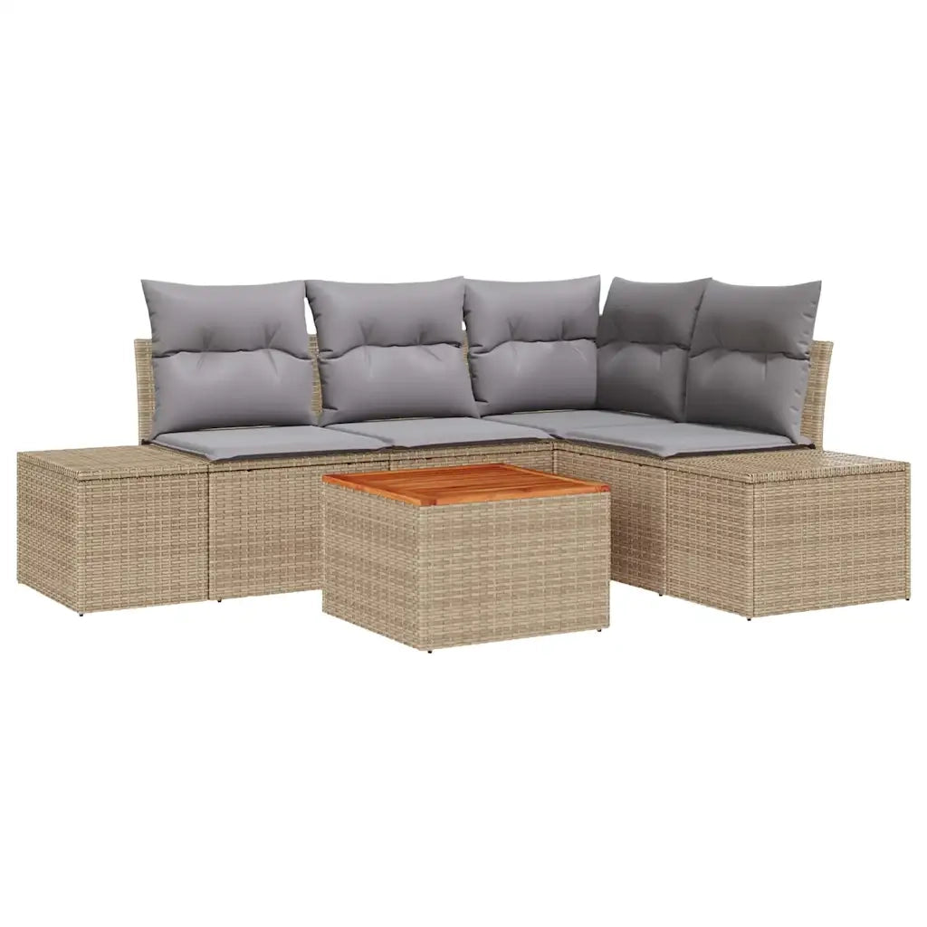 Set Divano da Giardino con cuscino 5 pcs Beige polyrattan 3347952