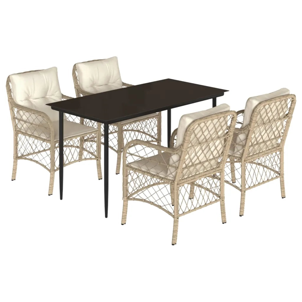Set da Pranzo da Giardino 5 pz con Cuscini Beige in Polyrattan