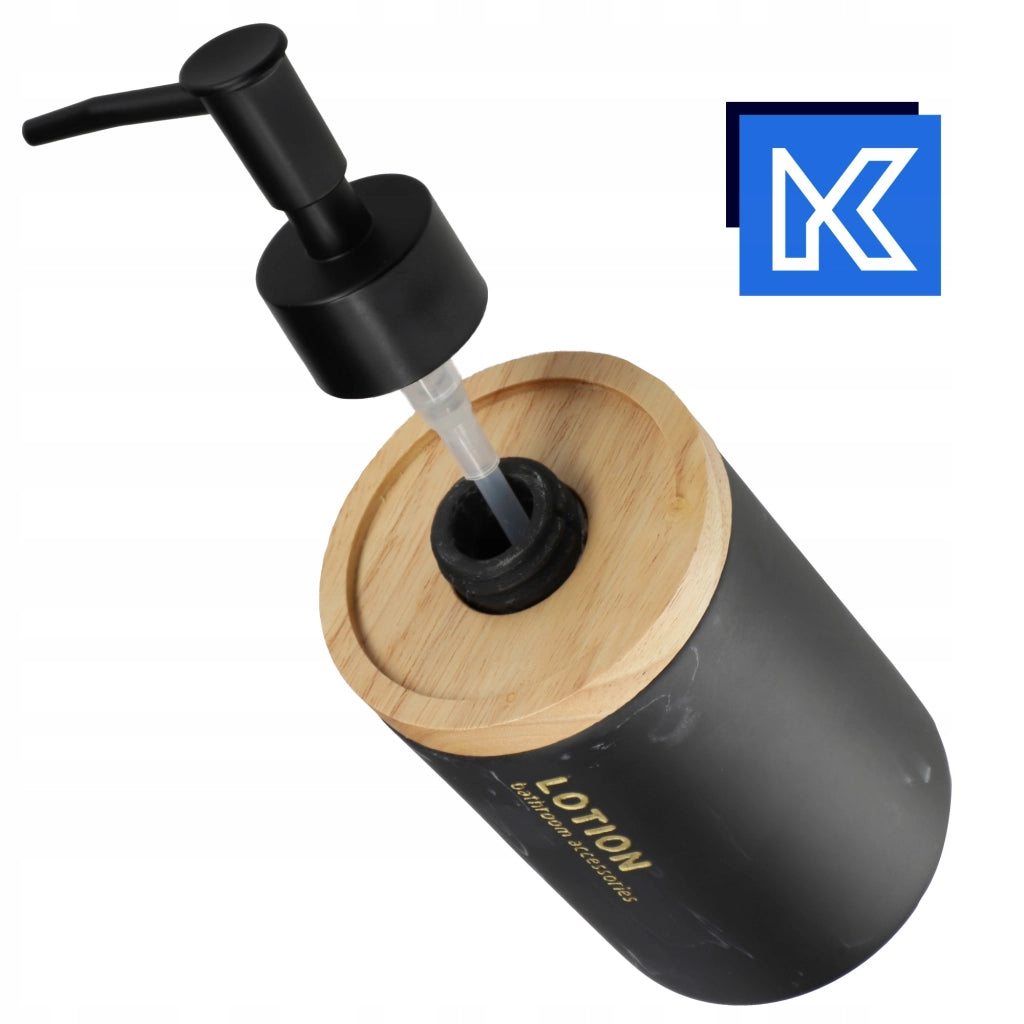 Dispenser di sapone liquido e gel KADAX da 250 ml, finitura effetto marmo nero.