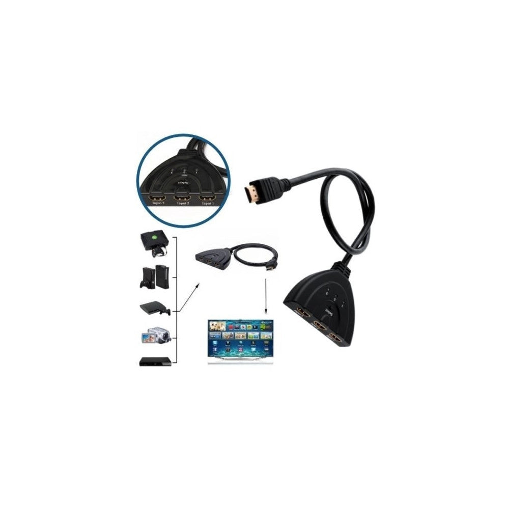 Trade Shop - Cavo Switch Hdmi 1080p 3 Porte Full Hd Tv Presa Multipla Sdoppiatore Adattatore -