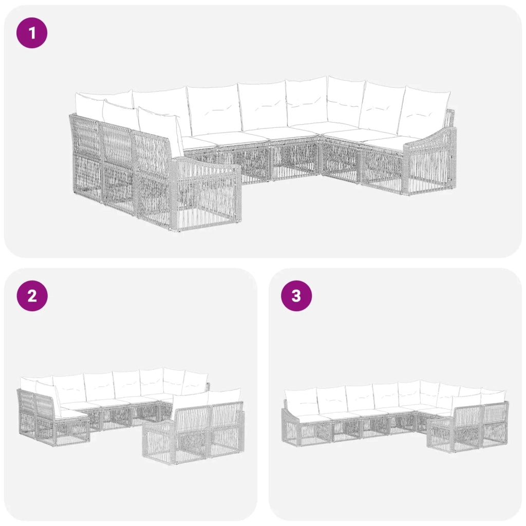 Set Divano da Giardino 9 pz Nero polyrattan 3436108