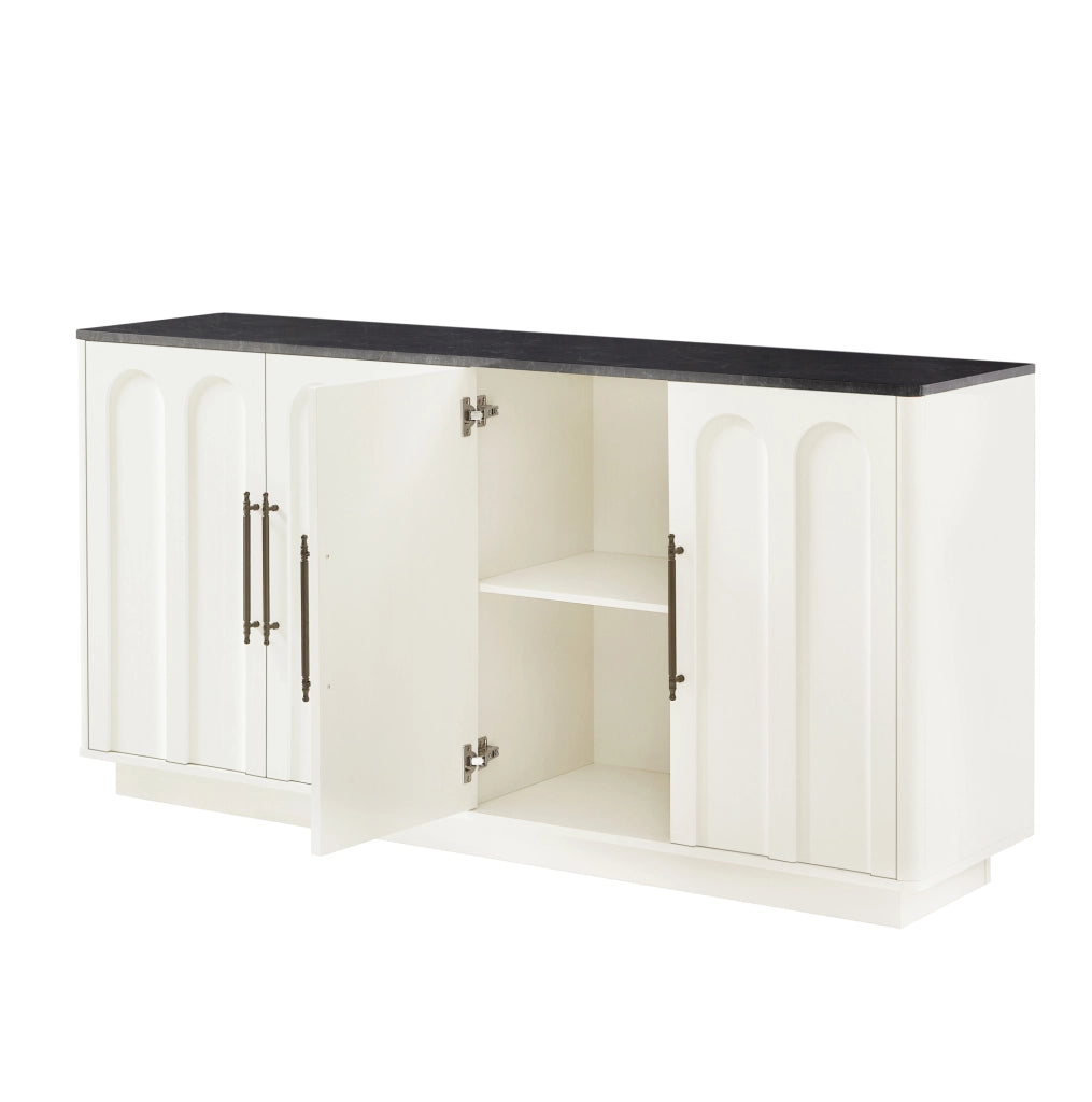 Sideboard con frontale ad arco 160 cm in MDF bianco e nero; con 4 ante e chiusura soft-close