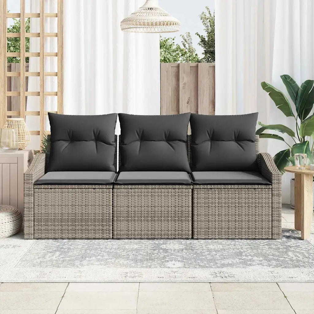 Set di divani con cuscino 3 pcs Grigio polyrattan 3346579