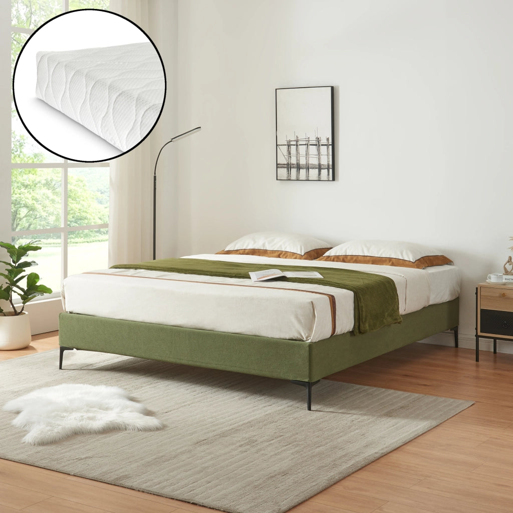 Letto Matrimoniale Lilla con Materasso 180x200 cm Fodera Protettiva Verde [en.casa]