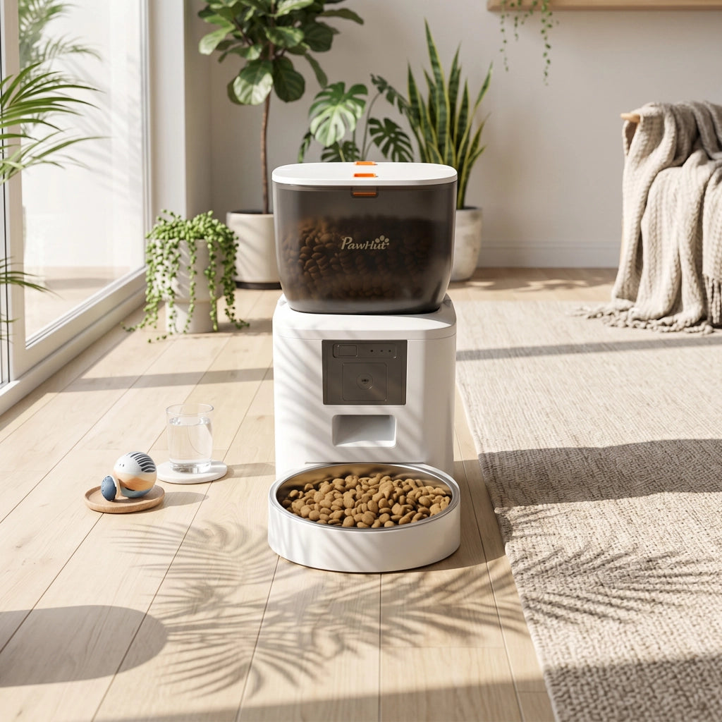 Distributore Automatico Cibo Gatti e Cani 4L WiFi 2.4G App Controllo con Telecamera Bianco