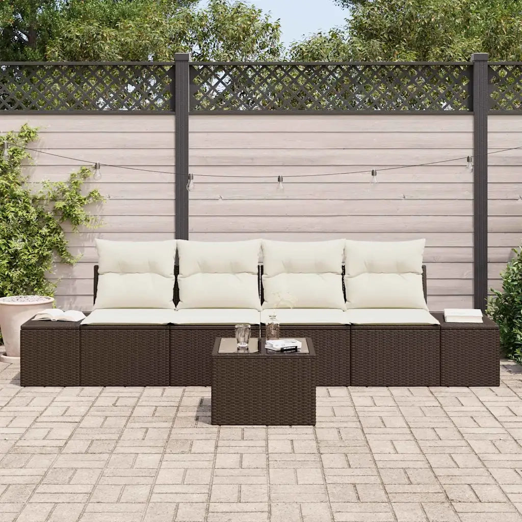 Set di divani con cuscino 5 pcs Marrone e Crema polyrattan 3346928