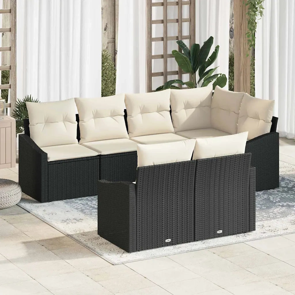 Set di divani con cuscino 7 pcs Nero polyrattan