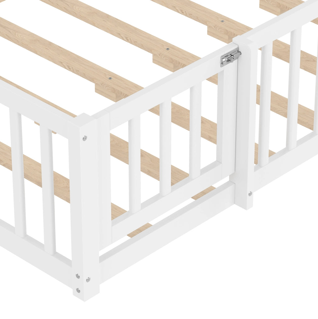 Letto per bambini 140x190 cm con spondino e serratura in pino e MDF bianco