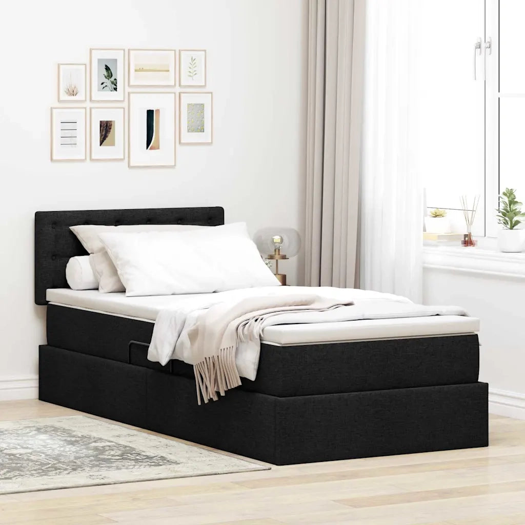 Letto con contenitore e LED con led Nero 90 x 190 cm Tessuto 3371240