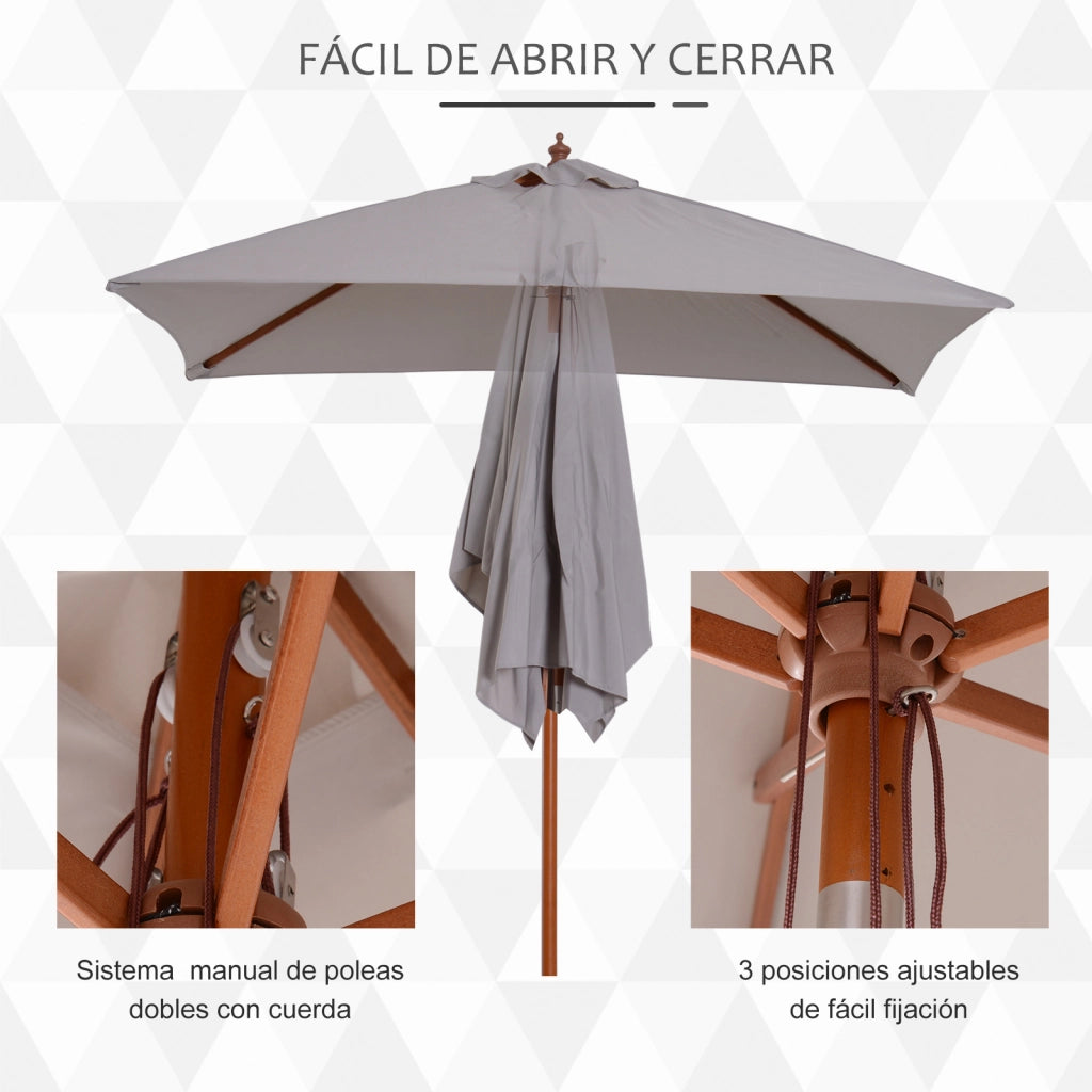 Ombrellone Rettangolare Inclinabile Grigio ¨C Xylo ¨C 200x150x235 cm Legno Impermeabile Anti-UV