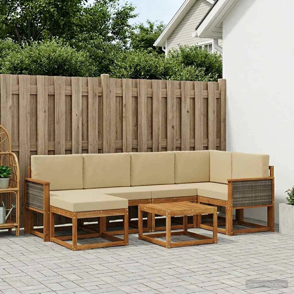 Set di divani da esterno 7 pz Naturale e Beige 3385369