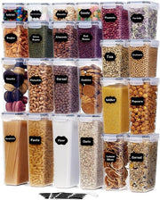 Set di contenitori a chiusura ermetica 24 pezzi con coperchi, contenitori di plastica BPA libera, organizzatore di contenitori per la dispensa, contenitori per la dispensa con etichette per cereali, farina, zucchero, muesli.
