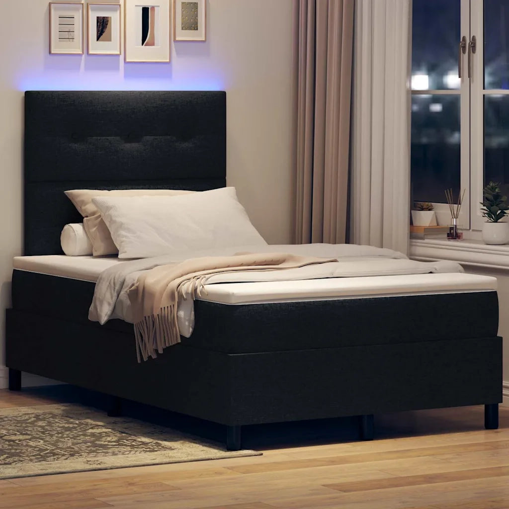 Letto a molle con materasso con led Nero 120 x 200 cm Tessuto