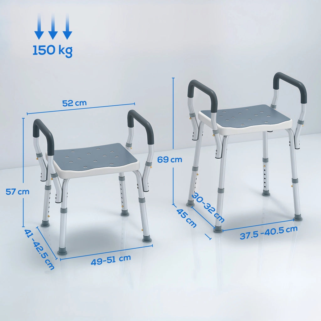 Sgabello Doccia Regolabile con Braccioli ¨C Xylo ¨C Alluminio HDPE EVA 52x45x57-69cm