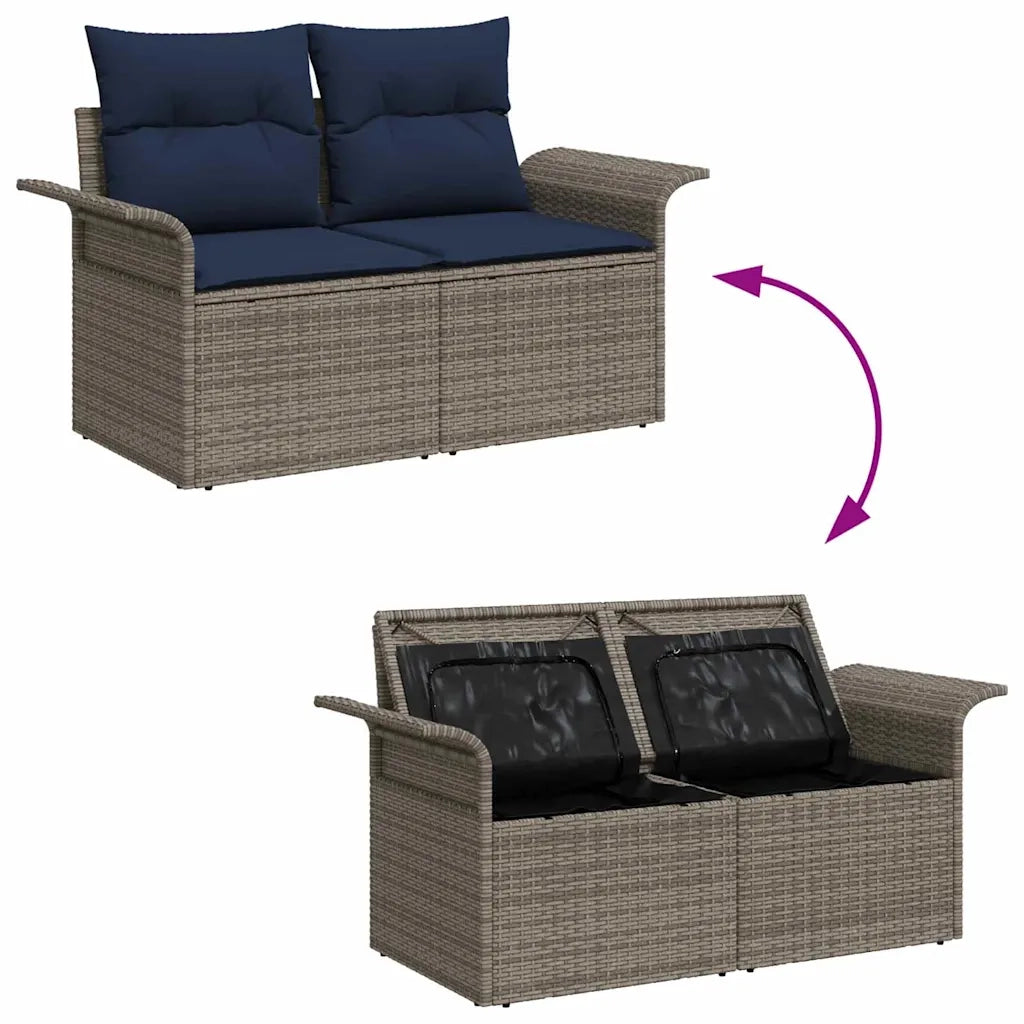 Set Divano da Giardino 5 pcs Grigio e Blu Navy polyrattan 3353904
