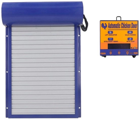 Pannello automatico per pollaio - Modalità timer e manuale - Blu - Pollaio automatico - Materiale in alluminio e alimentato da batterie - Adatto per pollai...