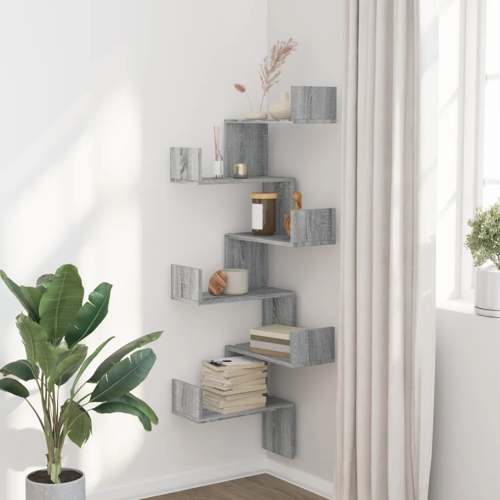Scaffale Angolare Muro | Mensola a parete Grigio Sonoma 45x45x147 cm Multistrato