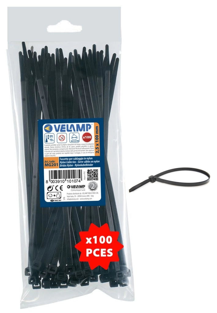 Fascette nere in nylon 2,5x100 100pz