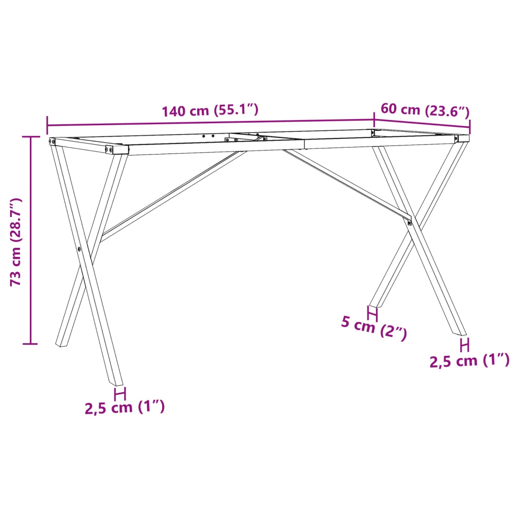 Telaio Gambe a X per Tavolo da Pranzo | Piede del tavolo 140x60x73 cm in Acciaio