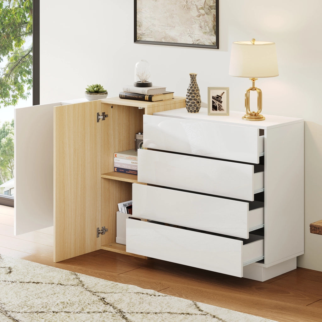 MADIA 140x35x76,5 cm Bianca lucida MDF con 4 cassetti e 2 ante